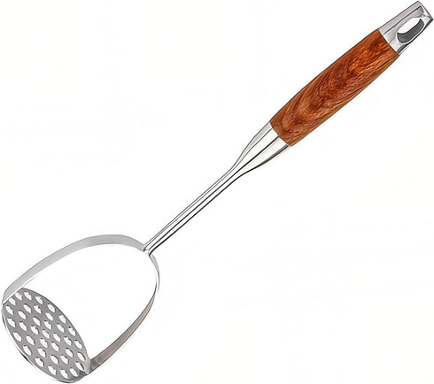 REDANT 13.5" Stainless Steel Potato Masher with Wooden Handle - Heavy Duty Metal