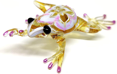 Frog Miniature Figurines 3" Color Glass Art Collectible Gift Decorate (Yellow Purple)