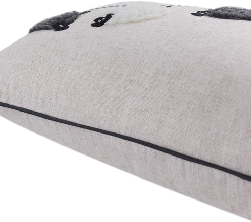 JWH Decorative Animal Embroidery Sheeps Pillow Cover, Cotton Lumbar Cushion for Sofa Couch Bed, 12x20 Inch White and
