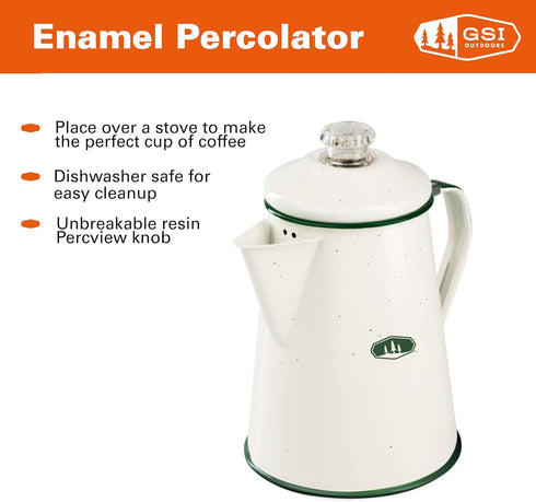 Backpacking GSI Outdoors Percolator Coffee Pot | Enamelware Campfire Coffee Boiler Kettle for Outdoor Camping Cookware