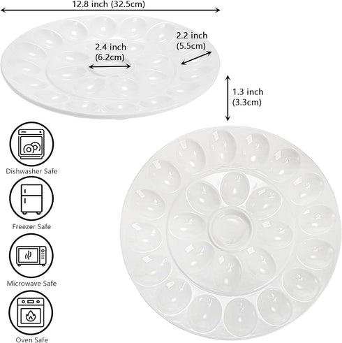 12.6 Inches 25 Foraineam Porcelain Deviled Egg Tray/Platter, White Egg Dish with Compartments