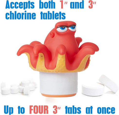 XY-WQ Chlorine Floater, Floating Pool Chlorine Dispenser (Octopus), Fits 1 and 3 Inch Tablets for Pools, Hot Tub