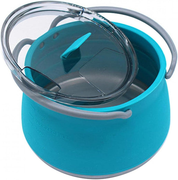 Camp Cookware Folding Saucepan, Hiking Silicone Water Kettle with Lid, Travel Camping Pot (Blue)