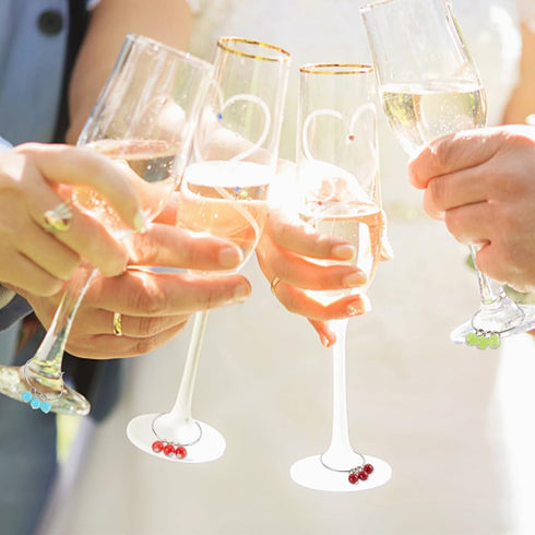 BENECREAT 24 PCS Acrylic Wine Glass Charm, Faux Gemstone Beaded Tassel Wine Glass Markers for Parties
