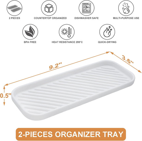 Silicone Organizer Tray, Soap and Sponge Holder for Kitchen Sink, Bathroom - 2 Pack Storage Tray (White)