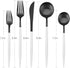Matte Black Silverware Set with white handle, Bysta 5-Piece Stainless Steel Flatware Set, Kitchen Utensil Set Service for 1, Tableware Cutlery Set for Home and Restaurant, Dishwasher Safe by Bysta