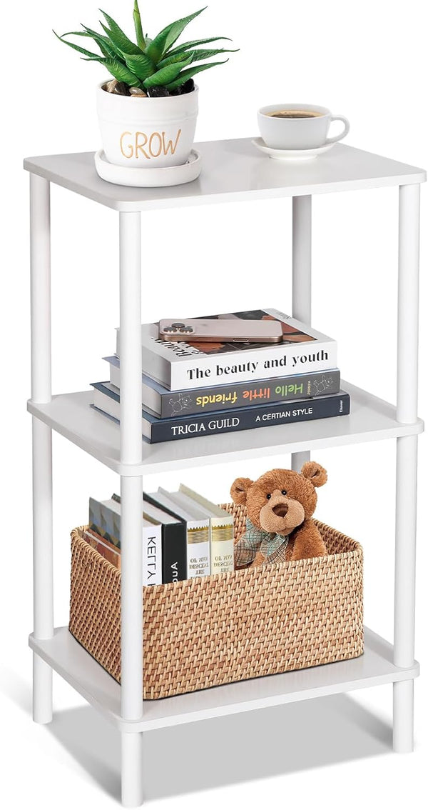 YGYQZ 3 Tier White Side Table Small End Table with Solid Wood