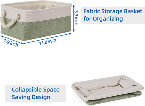 Temary Small Storage Baskets, 6 Pack Decorative Fabric Bins with Rope Handles for Organizing Clothes, Canvas Storage