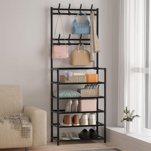 FDSDEFEN 5-Tier 8 Entryway Coat Rack, Coat and Shoe Rack, Entryway Bench Storage Organizer with Hooks for Bedroom