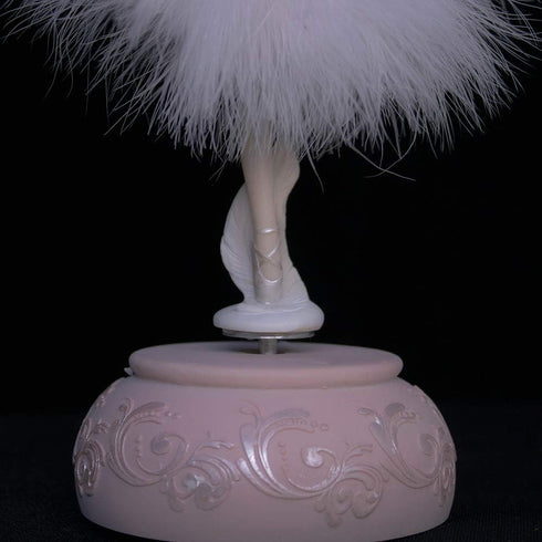 Chagar Feather Skirt Ballerina Rotating Music Box Figurine,White and Pink Manual Control Dancing Girl Musical Box