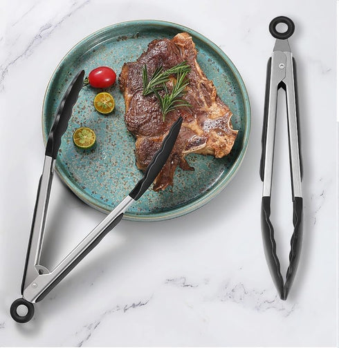 Kitchen Tongs for Cooking, Locking Silicone Tongs, Stainless Steel Serving Tongs, 7, 9, and 12 In Locking Food Tong