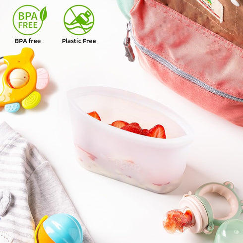 Winrock Reusable 100% Silicone Food Storage Bags, New Generation Stand Up Zip Container, 3 Pack (51oz, 34oz, 17oz)
