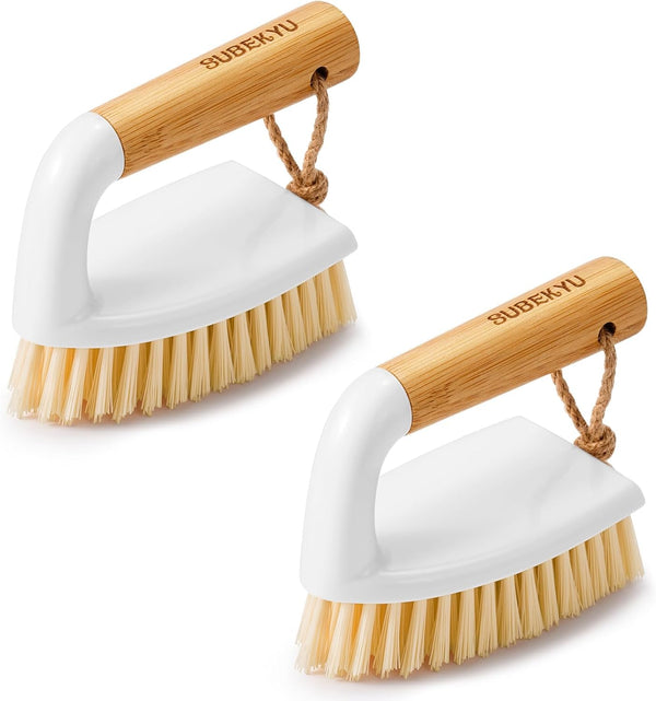 SUBEKYU Heavy Duty Scrub Brush with Handle for Household Use, Cleaning Bathroom Shower Toilet Bathtub Tile Floor, 2P