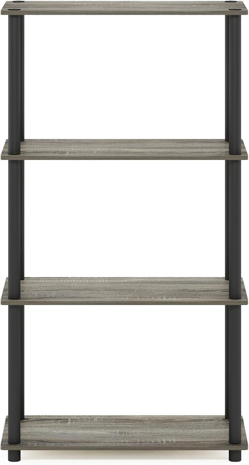 Furinno (99557GYW/BK) Turn-N-Tube 4-Tier Display Rack, Multipurpose Shelf - French Oak Grey/Black