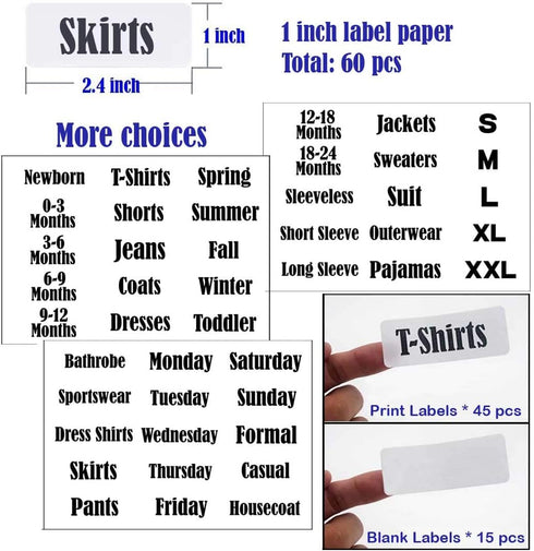 16 Pack White Clothing Rack Size Dividers with 60 Labels, Large Rectangular Closet Dividers, Pearl White
