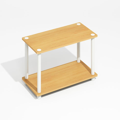 2-Tier Furinno Turn-N-Tube Side Table, Wide End Table with Open Shelf, Toolless Assembly Night Stand, Bedside Table