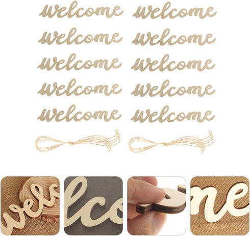 PRETYZOOM 10pcs Farmhouse Welcome Sign Cutout, Unfinished Letter Sign DIY Block Words for Home Wedding