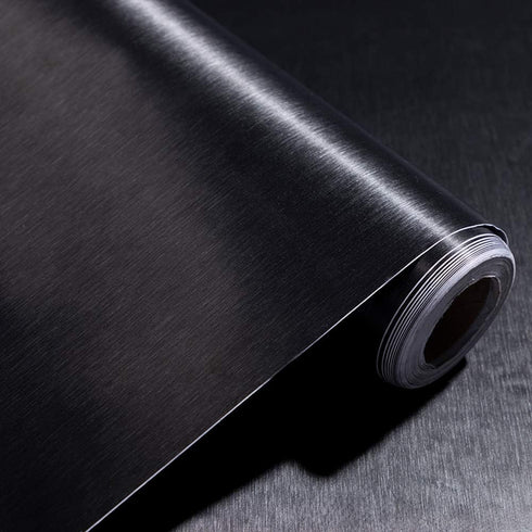 Self-Adhesive Vinyl Film Black Brushed Metal Contact Paper for Kitchen Cabinets, Appliances, 15.7x117 Inches