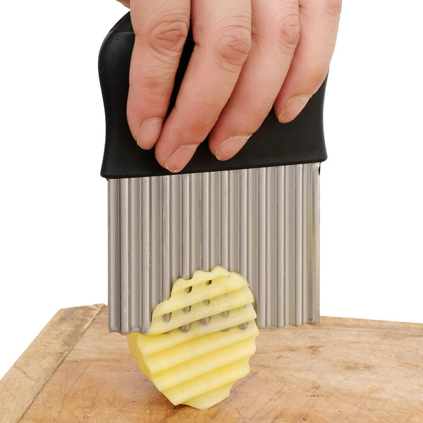Crinkle Cutter Wavy Chopper Knife, Upgraded Stainless Steel Blade for Safe Kitchen Tools, Black