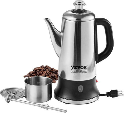 VEVOR 12-Cup Electric Percolator Coffee Pot, 304 Stainless Steel Body Coffee Percolator