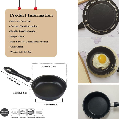 Mini Egg Frying Pan 4.7-Inch 3Pcs, Non-stick One Egg Frying Pan with Bakelite Handle, Cast-Iron Pot Designed for Eggs and Pancakes, All Stoves are Compatible - Non Toxic by Unoschrim