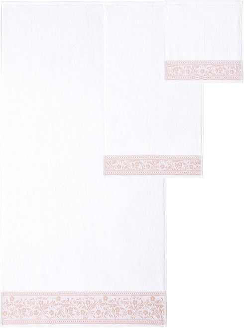 6-Piece 100% Set 2 2 2 Modern Threads Allie Cotton Towel Jacquard Floral Border Includes Bath Towels, Hand Towels