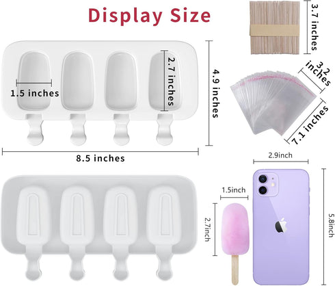 Popsicle Molds Set of 3, 12 Cavities Silicone Ice Cake Pop Maker with 50 Wooden Sticks & Self-adhesive Bags