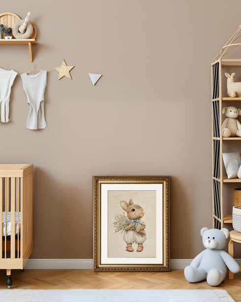 13x16 Inch ARPEOTCY Gold Framed Canvas Wall Art, Baby Rabbit Animal Art Prints, Cute Bunny Decor for Kids Girls Room