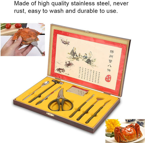 8PCS Set Set Set Hammer/Spoon/Shaving/Axe/Fork/Tweezers/Scissors Walfront Lobster Crab Cracker Tools Stainless Steel