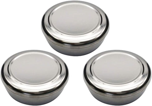 GARASANI 3 Pack Korean Traditional Stainless Steel Rice Bowl with Lid Set - Good Fortune (Silver 3Pcs)