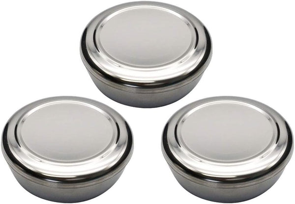 GARASANI 3 Pack Korean Traditional Stainless Steel Rice Bowl with Lid Set - Good Fortune (Silver 3Pcs)