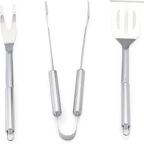 4-Piece Set Amazon Basics Stainless Steel BBQ Grilling Tool with Carry Bag, Rust-Resistant, Dishwasher Safe