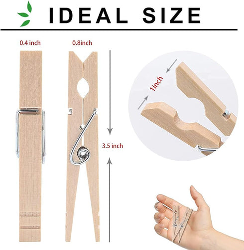 Heavy Duty Wooden Clothespins, 3.5 Inch Clothes Pins for Hanging Clothes, 100pcs Rust Resistant Clips for Craft and
