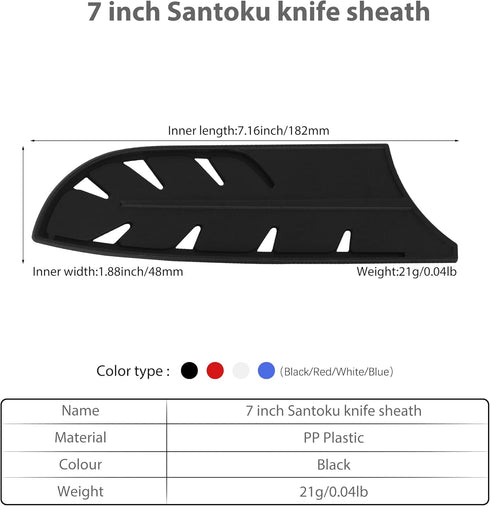 XYJ 2pcs Safety Knife Covers, Universal Knife Sheath, Black Kitchen Knife Cover Sleeve for 7'' Santoku Knife