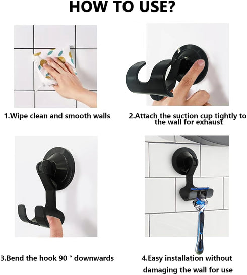 2-Pack Razor Holder for Shower with Suction Cup - Vacuum Wreath Hanger for Door, Wall, or Window, No Drill Adhesive