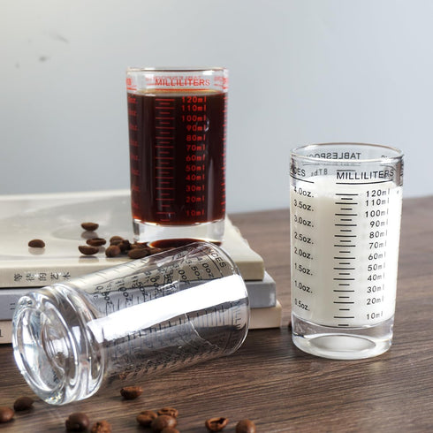 BCnmviku 4 Ounce/120ML Heavy Espresso Measuring Cup Shot Glass, Black Line (1, Red)