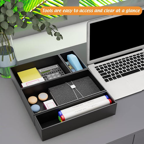 Black Bamboo Drawer Organizer, Silverware & Utensil Holder for Kitchen Drawers, Multi-Use Dividers for Bathroom,