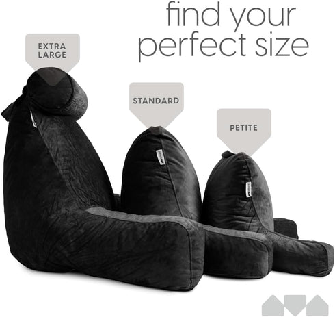 Cozy Milliard Reading Pillow with Arms, Black, Shredded Memory Foam Back Pillow for Bed Sitting Up - Sit Up Backrest