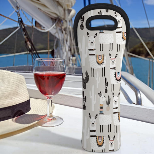 Camel Llama Wine Tote Bag - Neoprene Wine Carrier for Party, Travel, Restaurant, Alpaca Cactus Wine Accessories