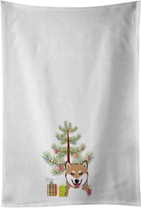 Caroline's Treasures BB1597WTKT Christmas Tree and Shiba Inu Kitchen Towel Set of 2, 19 X 25, White