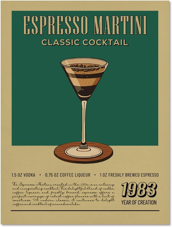 MINI ZOZI Bar Cart 12X16 Vintage Retro Cocktails Wall Art Decor Aesthetic