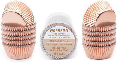 Gifbera Mini Rose Gold Foil Cupcake Liners, Metallic Baking Cups, 300-Count