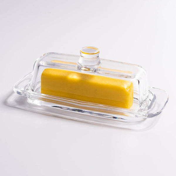 Glass Butter Dish with Cover, Clear Crystal Butter Holder Tray with Lid