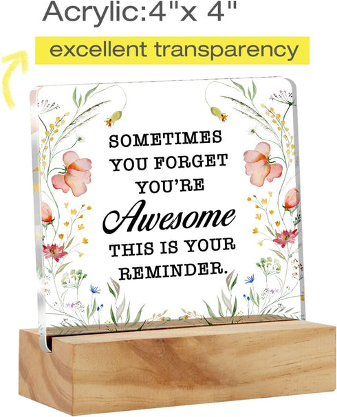 Inspirational Desk Decor Sign, Sometimes You Forget You're Awesome Acrylic Plaque for Home Office Decoration Gift