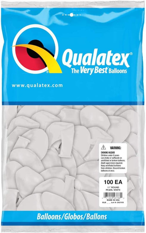Qualatex 43788 Pearl White Latex Balloons, 11", Pack of 100