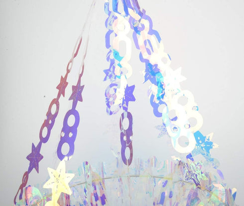 Frozen Holographic Chandelier Shaped Hanging Decoration, Shiny Iridescent White Foil Ceiling Decorative OrnamentUnicorn
