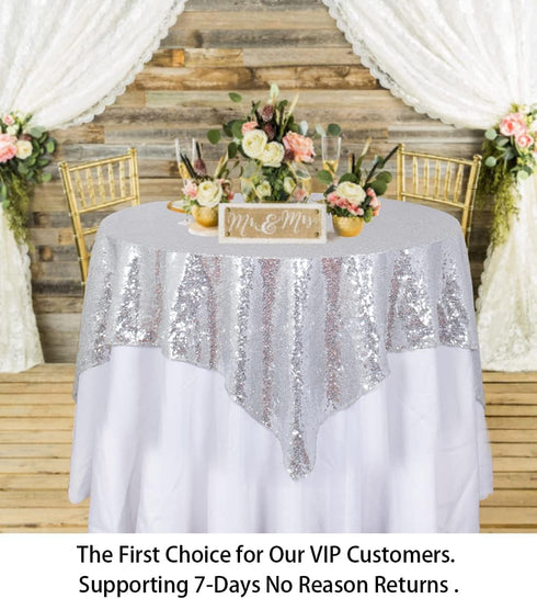 ShinyBeauty Silver Sequin Tablecloth 36x36-Inch Square Glitter Table Cover for Parties