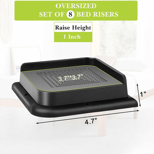 Bed Risers 1 inch, 2 inch, 3 inch, 4 inch, 6 inch, 8 inch Heavy Duty, Oversized Furniture Riser for Couch Sofa Table Chair Leg Frame Dorm, Support up to 6000 Lbs (Black 8 Pack, 1 inch)