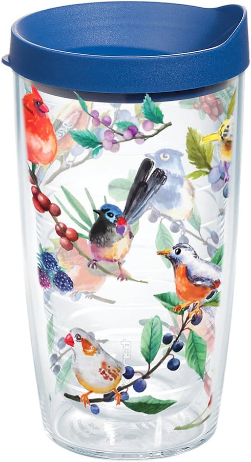 Tervis Watercolor Songbirds Double Walled Insulated Tumbler Cup - Made in USA, Keeps Drinks Cold & Hot, 16oz, Clear