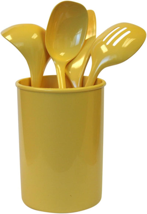 Calypso Basics 5 Piece Kitchen Utensil Holder with Heat Resistant Spoon, Slotted Spoon, Ladle, Spatula, BPA Free, Lemon